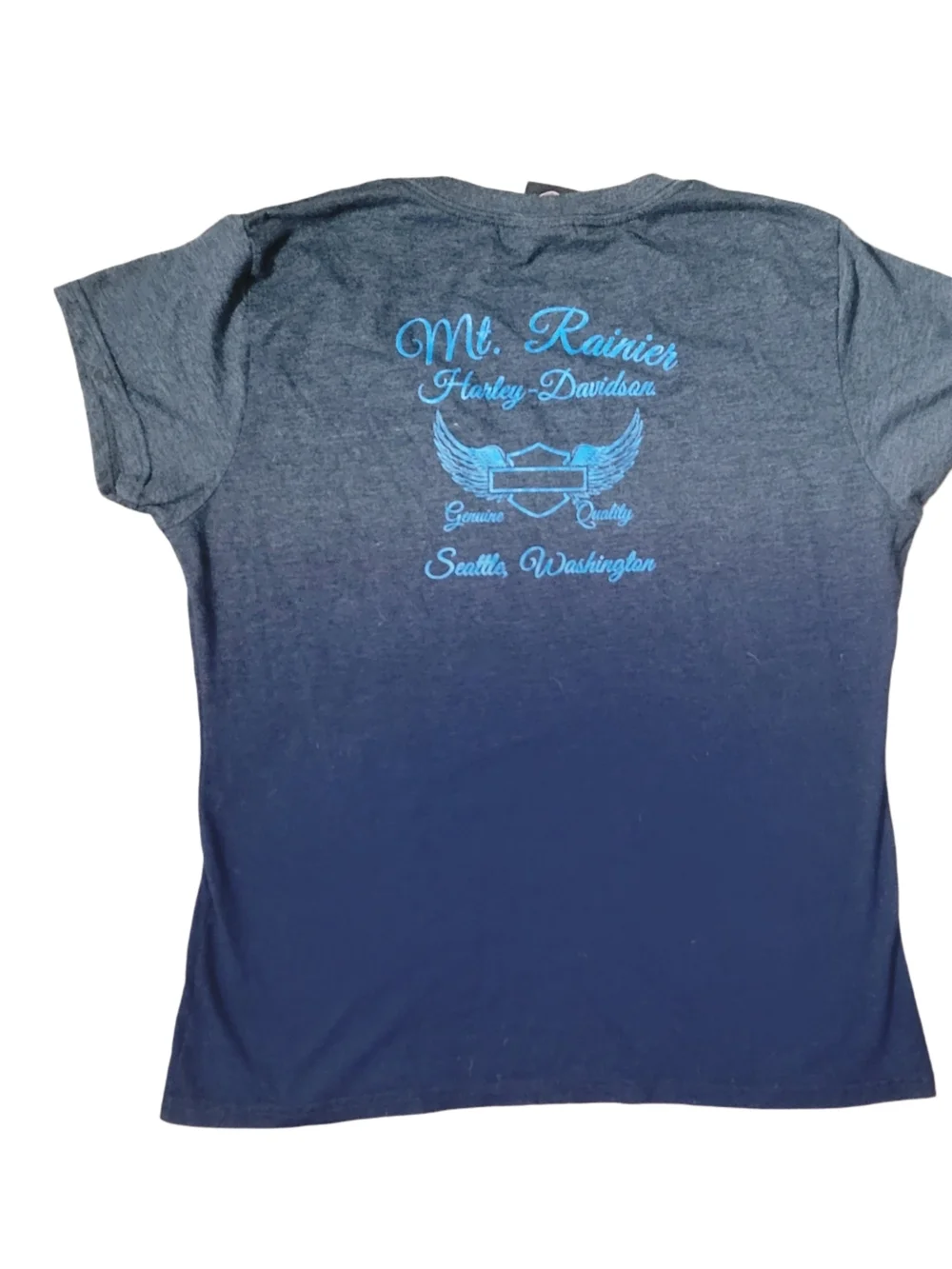 Harley-Davidson Seattle Women's Charcoal to Navy Ombre Tee with Turquoise Skull